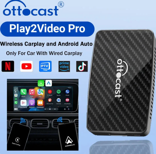 Ottocast Play2Video Pro – Wireless CarPlay Auto Multimedia Adapter (Plug & Play)